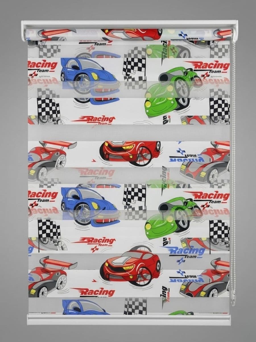 Racing Araba Baskılı Zebra Perde